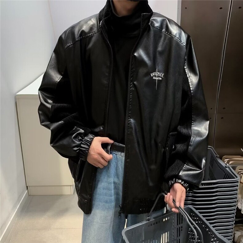 美式立领情侣机车服外套2023春秋潮牌古着皮衣夹克男W935-P72,男装夹克,星座512-4