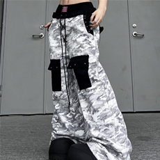 美式复古扎染印花休闲阔腿裤女新款宽松显瘦垂感高腰拖地牛仔长裤，男装休闲裤，星座506A
