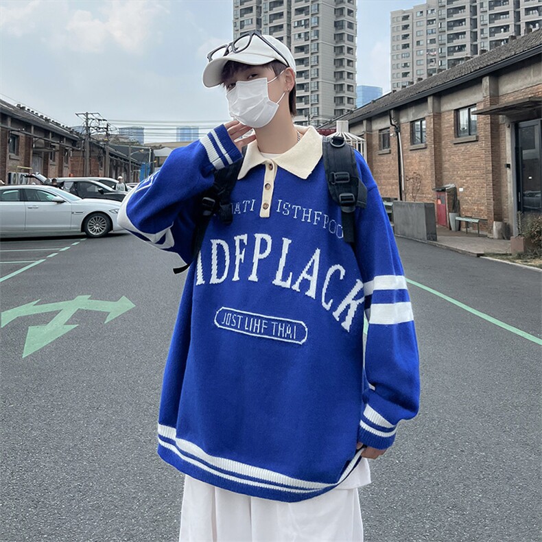 新款POLO领针织毛衣男韩版ins潮流字母拼色宽松上衣W5552-P42,男装针织衫/毛衣,星座512-3