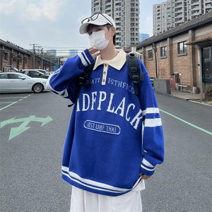 新款POLO领针织毛衣男韩版ins潮流字母拼色宽松上衣 W5552-P42图片