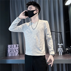 设计感V领提花长袖体恤男社会小伙店主风301C-CT09P58控78，男装T恤，星座301C（原B323）
