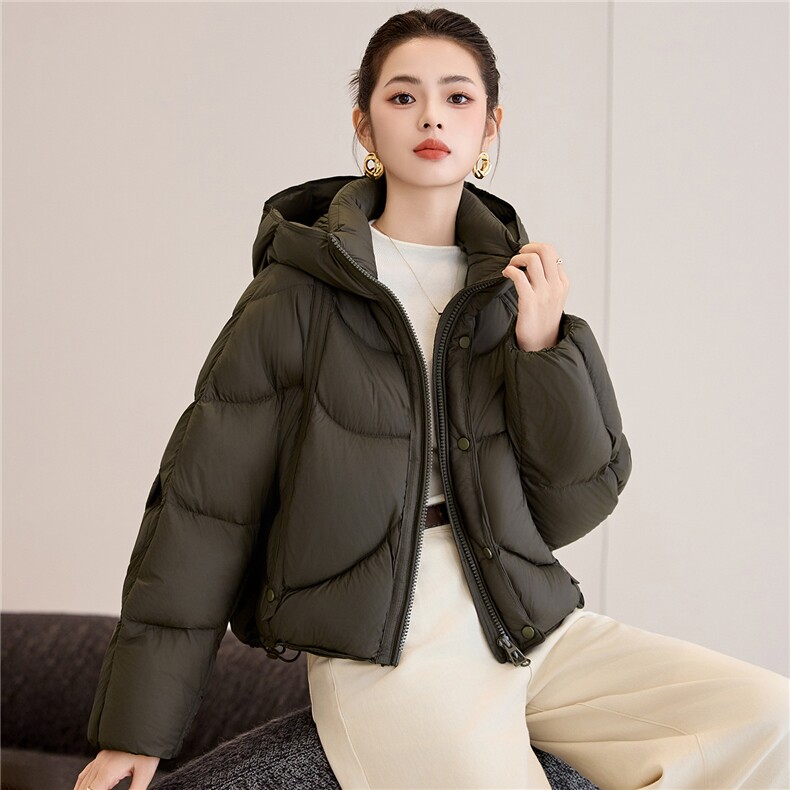 短款连帽羽绒服女2025年冬季新款小个子百搭面包服白鸭绒外套,女装羽绒服,阿舍尔精品