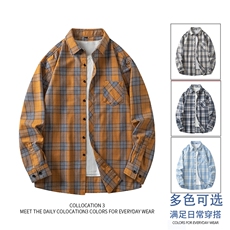 （跨境电商）四季款格子衬衫潮流宽松格纹衬衣，男装衬衫，星座1107-1