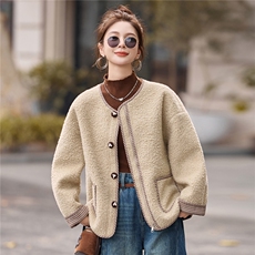 大量现货2026年秋冬季新款时尚小香风毛呢圈圈呢皮毛一体外套，女装毛呢外套，蓝诺裳