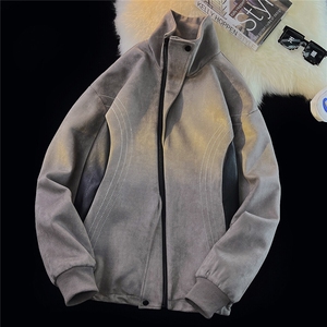 1平铺麂皮绒大码M-5XL拼接撞色不规则拉链夹克男JK8759P95控128图片