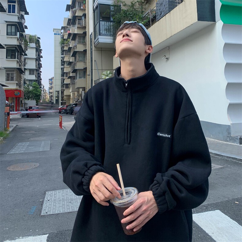WY72-P32纯色套头加绒半拉链加厚卫衣,男装卫衣,星座1501-1