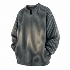 美式高街千鸟格子长袖T恤男女亨利V领英伦雅痞休闲宽松长袖打底衫，男装T恤，电商A443