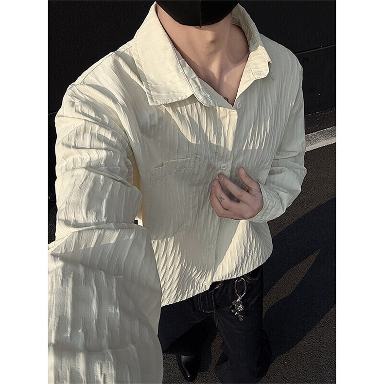 特批P32无差价春季纹理感翻领长袖衬衫男港风大码衬衫外套C5460，男装衬衫，电商A001