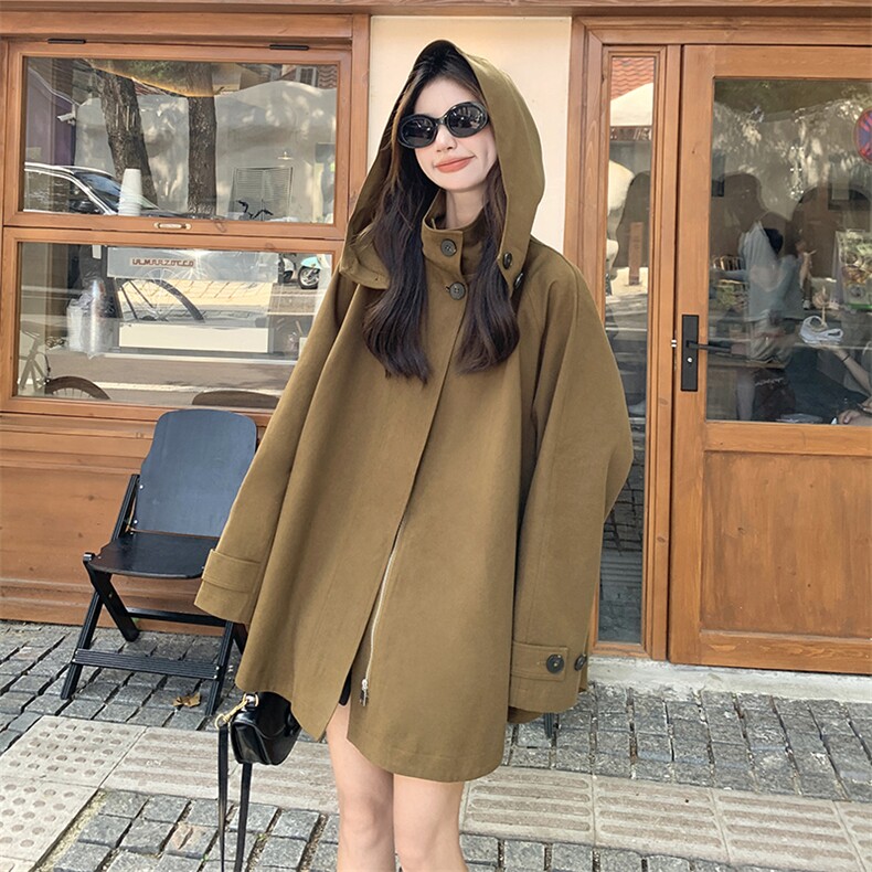 独特超好看斗篷风衣女2025春秋新款宽松休闲连帽工装外套流行爆款,女装短外套,叁秋一裳