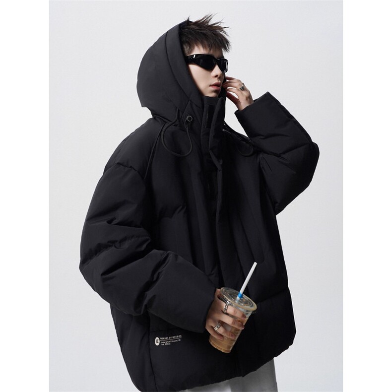 高街潮牌加厚羽绒服男女2025冬季连帽面包服宽松白鸭绒保暖外套男，男装羽绒服，电商A234