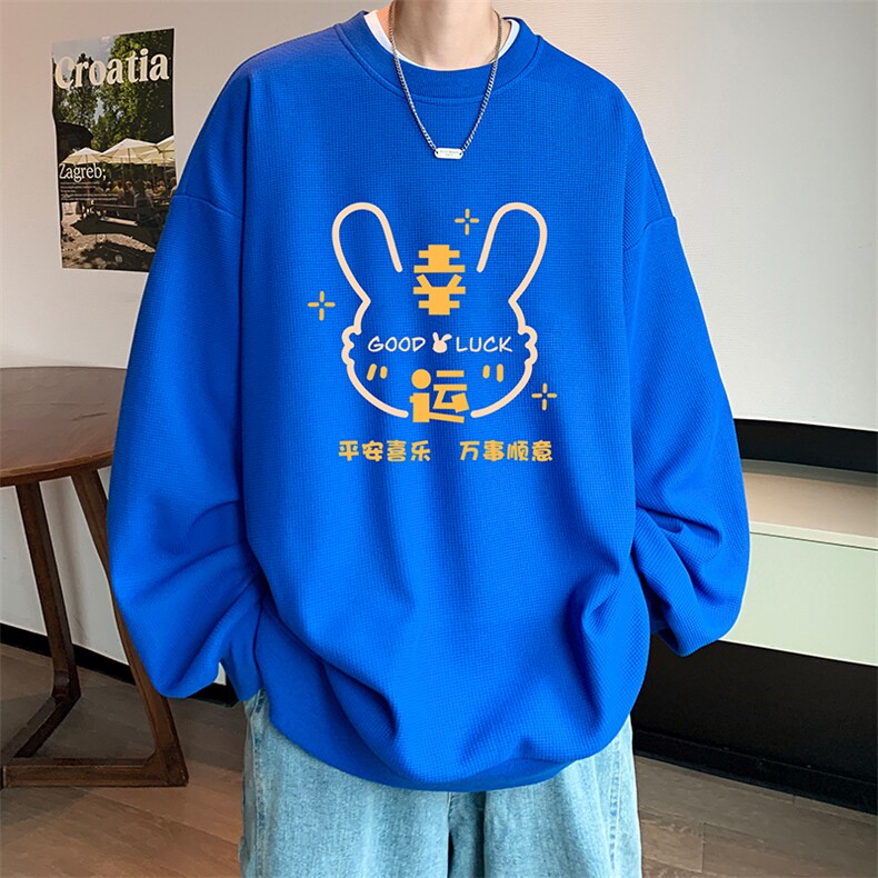 华夫格卫衣圆领卫衣男大码长袖t恤男外套HW76297-P30加绒款-P40,男装卫衣,电商A040