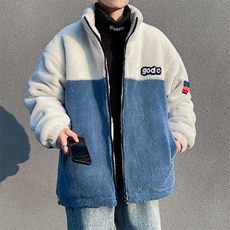 F03-P522024新款冬季羊羔绒外套男潮牌保暖拼接撞色立领情侣装，女装短外套，星座512-6