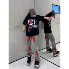 B221新景秋装美式ins高街暗黑小众假破洞牛仔裤LK22039-P65控88，男装牛仔裤，电商B221