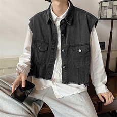机能风短款毛边无袖背心男ins潮牌宽松休闲牛仔马甲W4857-P40，男装夹克，星座512-2