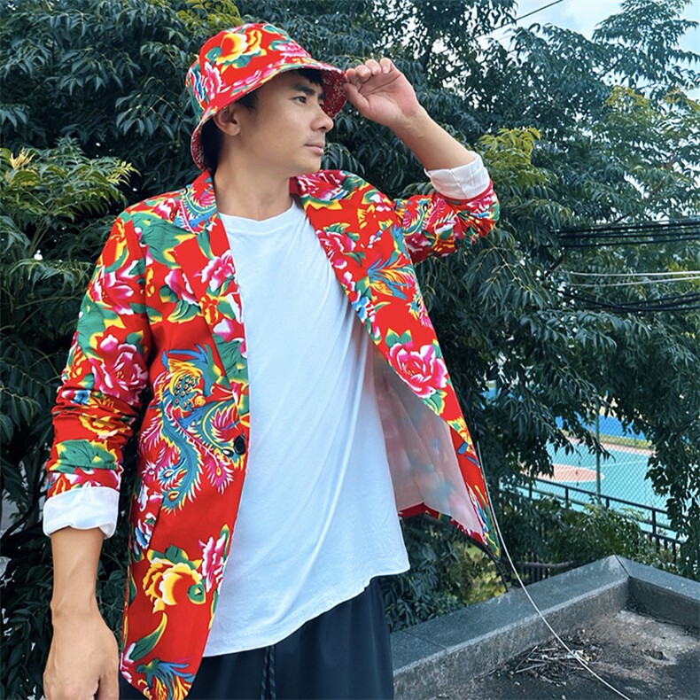 XZ01秋文艺男大码宽松西服东北大花潮牌开衫男女风民族特色，男装西服，星座115A-2