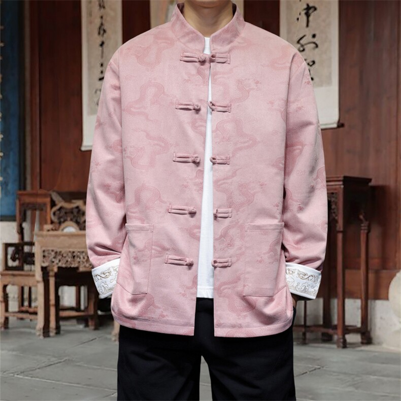 男士外套麂皮绒印花夹克盘扣立领唐装风XZ1512-2508-P85，男装夹克，星座1512