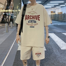 ！2024夏季新款男士华夫格短袖T恤套装学生一套HTZ80P50，男装T恤，电商B220