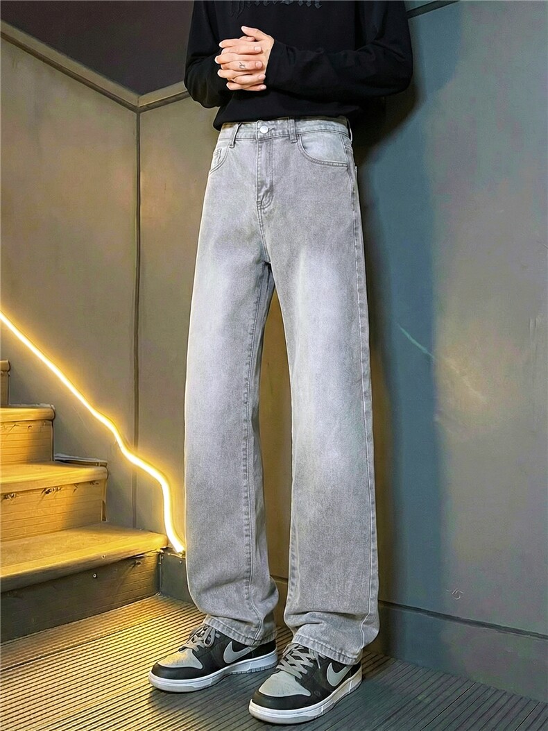 美式弹力微喇牛仔裤男复古痞帅修身长裤显瘦宽松直筒显腿长,男装牛仔裤,星座302A-2