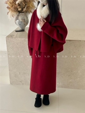 【依嘟】东大门气质小个子羊毛外套+半身裙两件套装(配可拆，女装套装/套裙，依嘟服饰