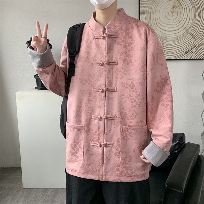 男士外套麂皮绒印花夹克盘扣立领唐装风XZ1512-2507-P85，男装夹克，星座1512