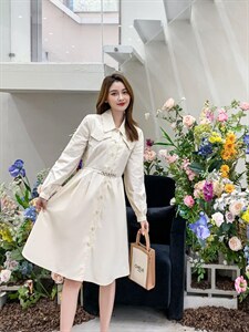 22春季新品复式口袋精致细链条腰带款连衣裙图片