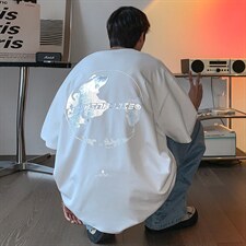夏新款潮牌反光地球印花情侣短袖T恤男A071-9002-P30，男装T恤，电商A071