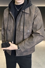 加绒加厚假两件连帽可拆卸男装皮衣外套夹克C317-J6661-P170，男装夹克，电商C317