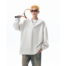 8XL-M叠穿假两件卫衣重磅连帽V领拼接套头衫宽松大码外套WY006P65，女装短外套，电商B312