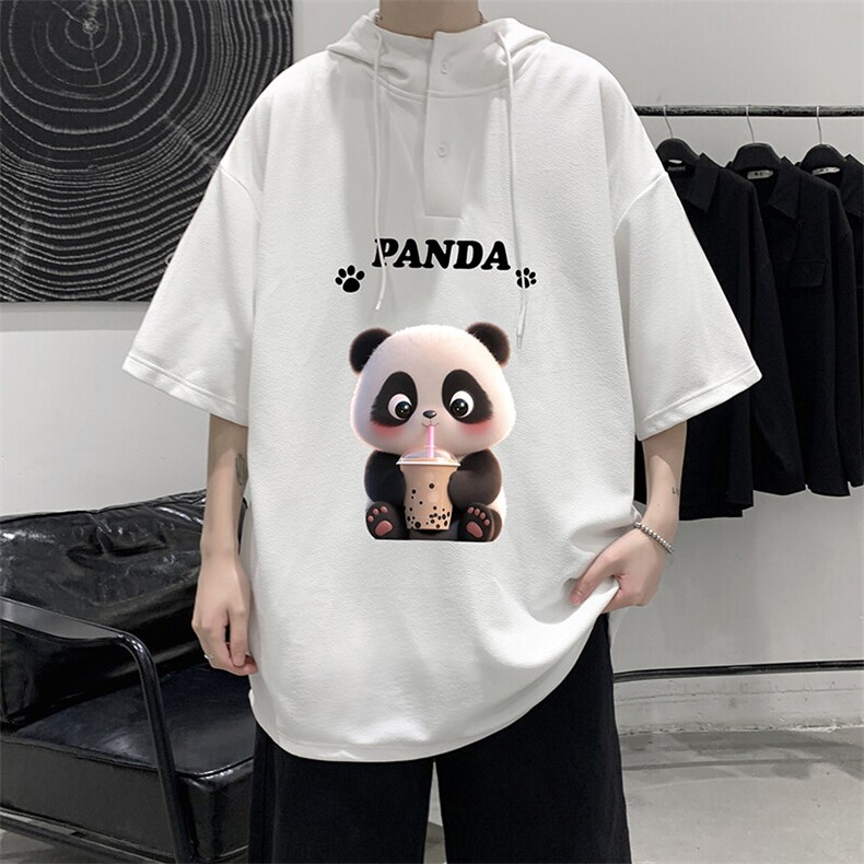LD54417-P45NASA 连帽短袖t恤男大码胖子带帽五分袖中袖图片