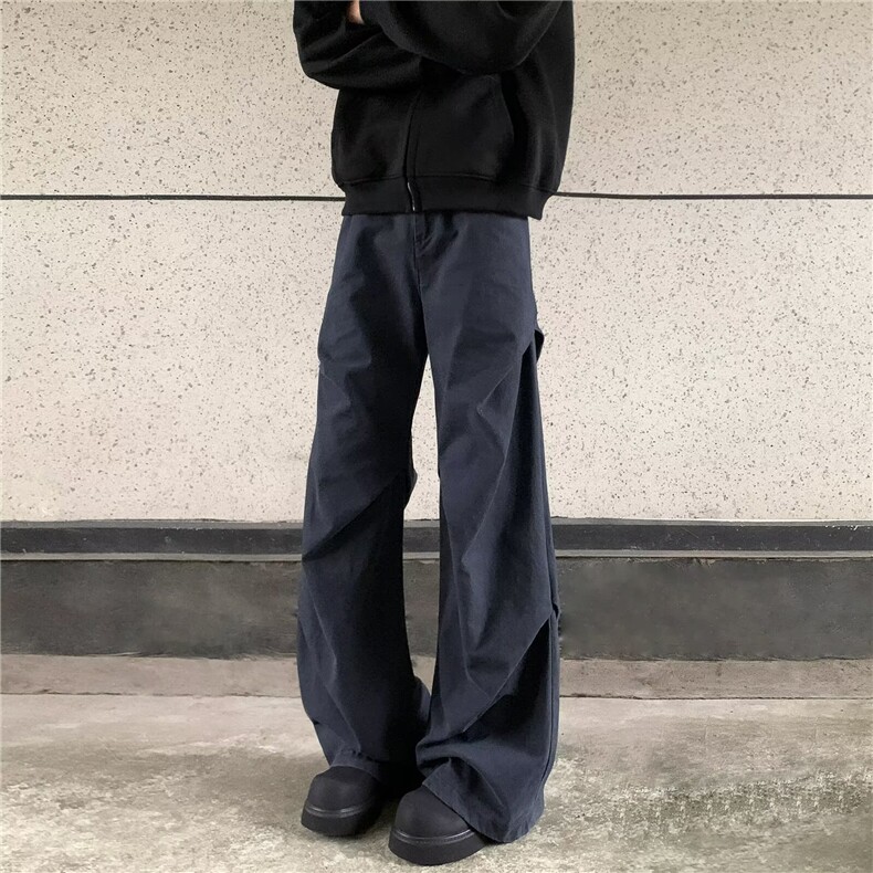 立体褶皱设计休闲裤美式复古小众高街阔腿休闲裤潮,男装休闲裤,星座716-3
