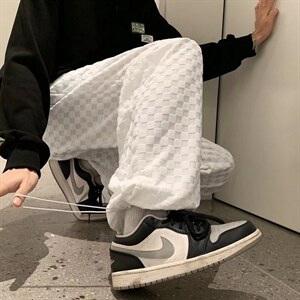 春秋季高街潮流休闲裤华夫格裤子男百搭宽松抽绳束脚裤 K4504-P28图片