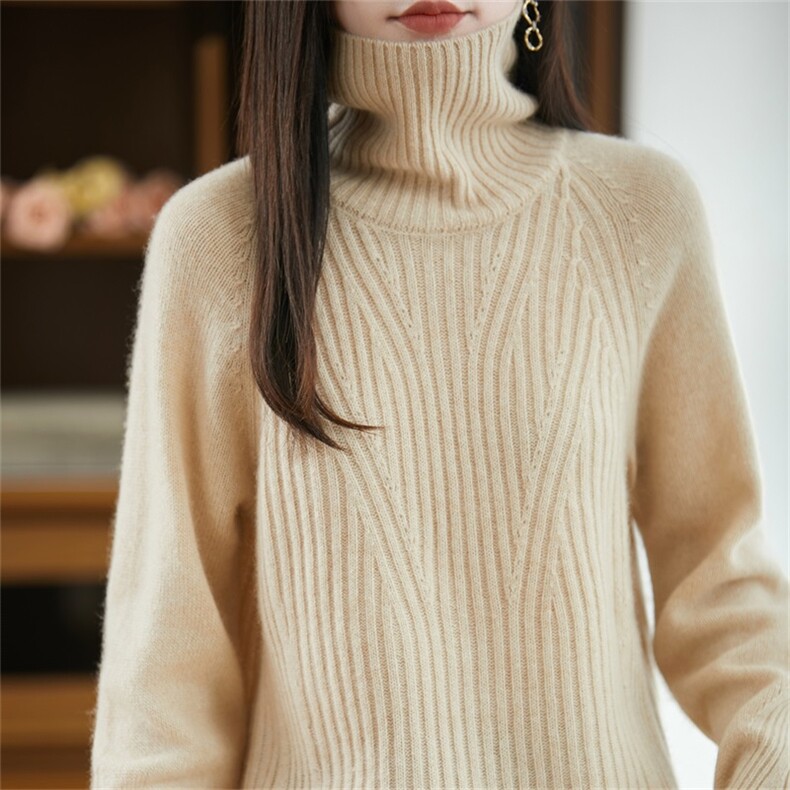 慵懒风高领纯羊毛衫女2025秋冬新加厚保暖针织毛衣宽松百搭打底衫，女装羊毛衫，迅太羊绒