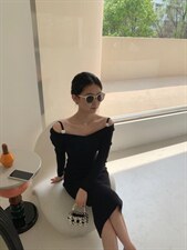 珍珠扣针织裙，其它，HE