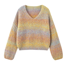 2025年冬季羊毛V领套头针织线衫加厚短款时尚通勤韩版彩色毛衣，女装针织衫/毛衣，小九月