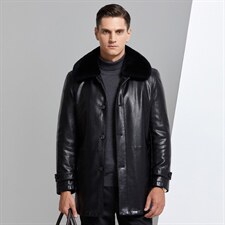 男獭兔尼克服休闲翻领皮草大衣可脱卸毛领中长款皮衣YN6382-P490图片