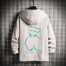 21新款大码港风连帽反光小熊水洗宽松休闲夹克男装外套JK1904-P95，男装夹克，星座508（原C305）