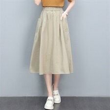 纯棉半身裙女2025年夏季新款松紧高腰a字裙妈妈中长款薄款大摆裙，女装半身裙，玛其路