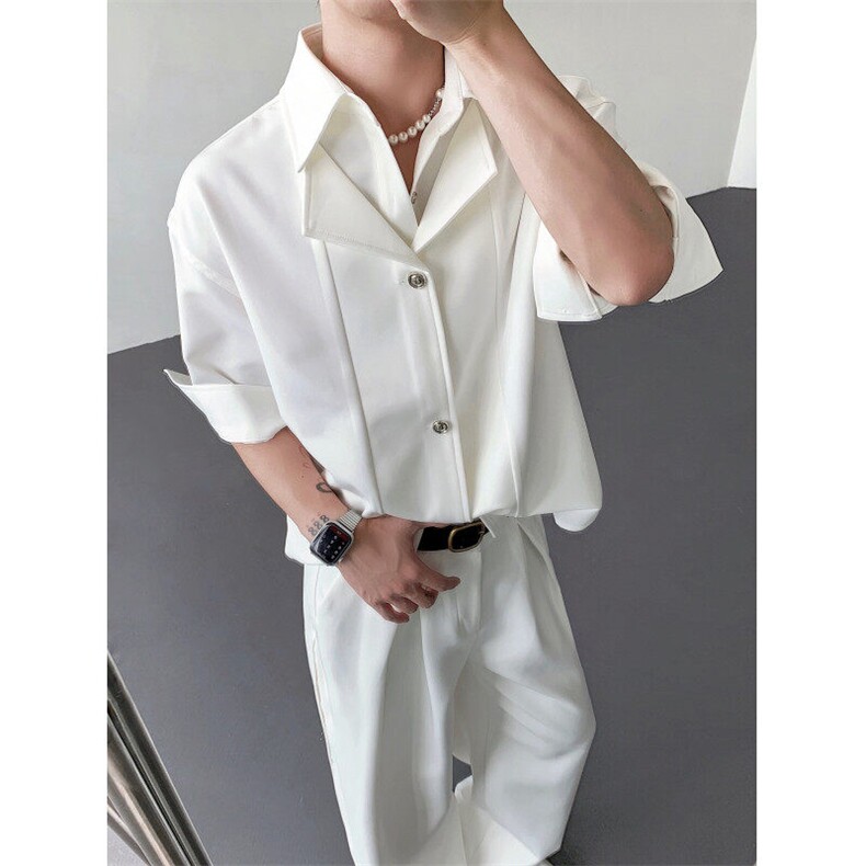 现货25假两件翻领气质短袖衬衫cs180-p78，男装衬衫，电商B288