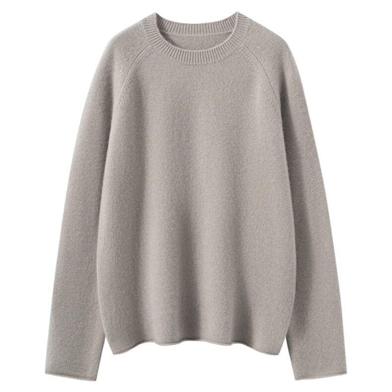 2025秋冬新款羊绒衫女100%纯山羊绒加厚宽松圆领休闲简约针织套衫，女装针织衫/毛衣，萨奥羊绒