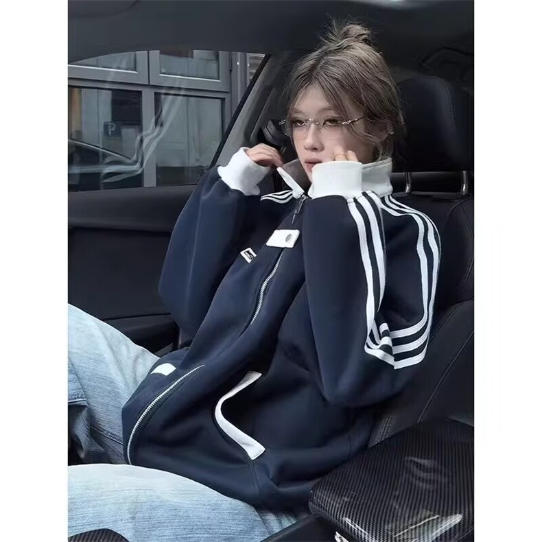 现货DJK706-批50学院风浅灰色卫衣男女秋季撞色拼接外套,男装夹克,星座603-2