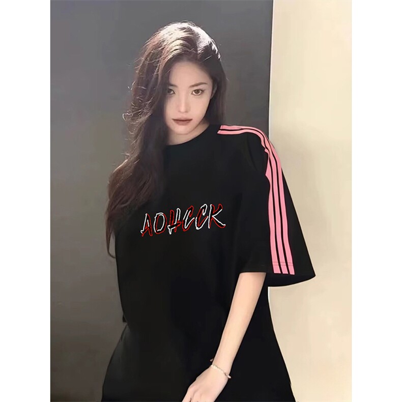 抖音得物品质二开240克宽松纯棉美式潮牌印花三条杠中性风短袖T恤,男装T恤,电商A486-1