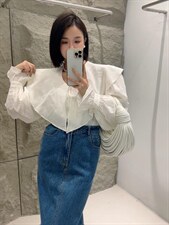 【DAVIDA】减龄翻领木耳边衬衣，其它，DAVIDA