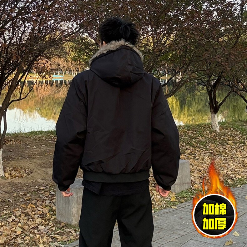现货高品质美式高街重磅刺绣座山雕大毛毛领棉衣男女加厚棉服外套,男装棉衣,电商A486