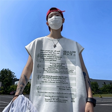直播品质德进口直喷印花美式麂皮绒宽松背心无袖t恤JP103-25，男装T恤，电商A486