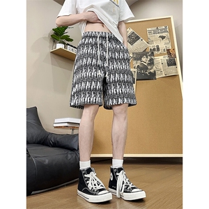 DK163-P28花白短裤男女夏季新款休闲冰丝沙滩中裤宽松百搭五分裤图片