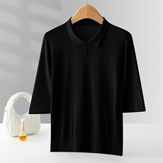 2025年夏季五分袖POLO领套头纯色简约百搭上衣，女装针织衫/毛衣，晨晟羊绒