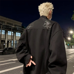 美式重磅机车棒球服外套男秋季新款设计感工装休闲宽松情侣短夹克图片