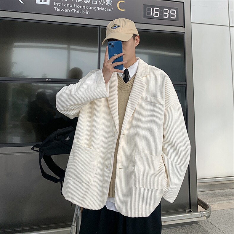 现货港风宽松休闲灯芯绒男装四季款西装外套上衣小西服DM168-P70图片