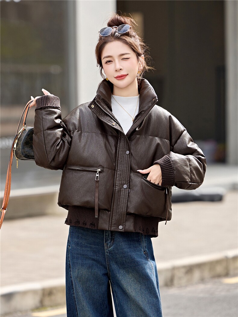 小个子短款PU皮羽绒服女2026年冬装新款白鸭绒洋气时髦免洗外套潮,女装羽绒服,意芙
