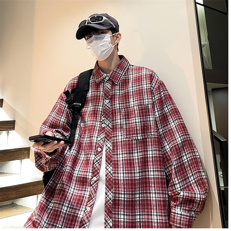 控价59港风格子衬衫宽松外套男女衬衣百搭格子外套CS2431P35,男装衬衫,电商A128